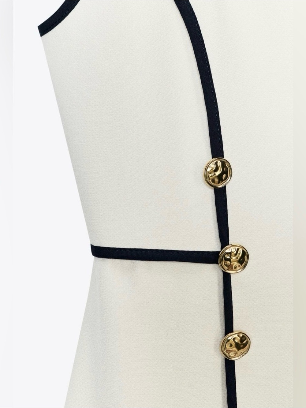 ZARA Contrast Trim Midi Dress Ecru Black NWT Size Large - Picture 4 of 15